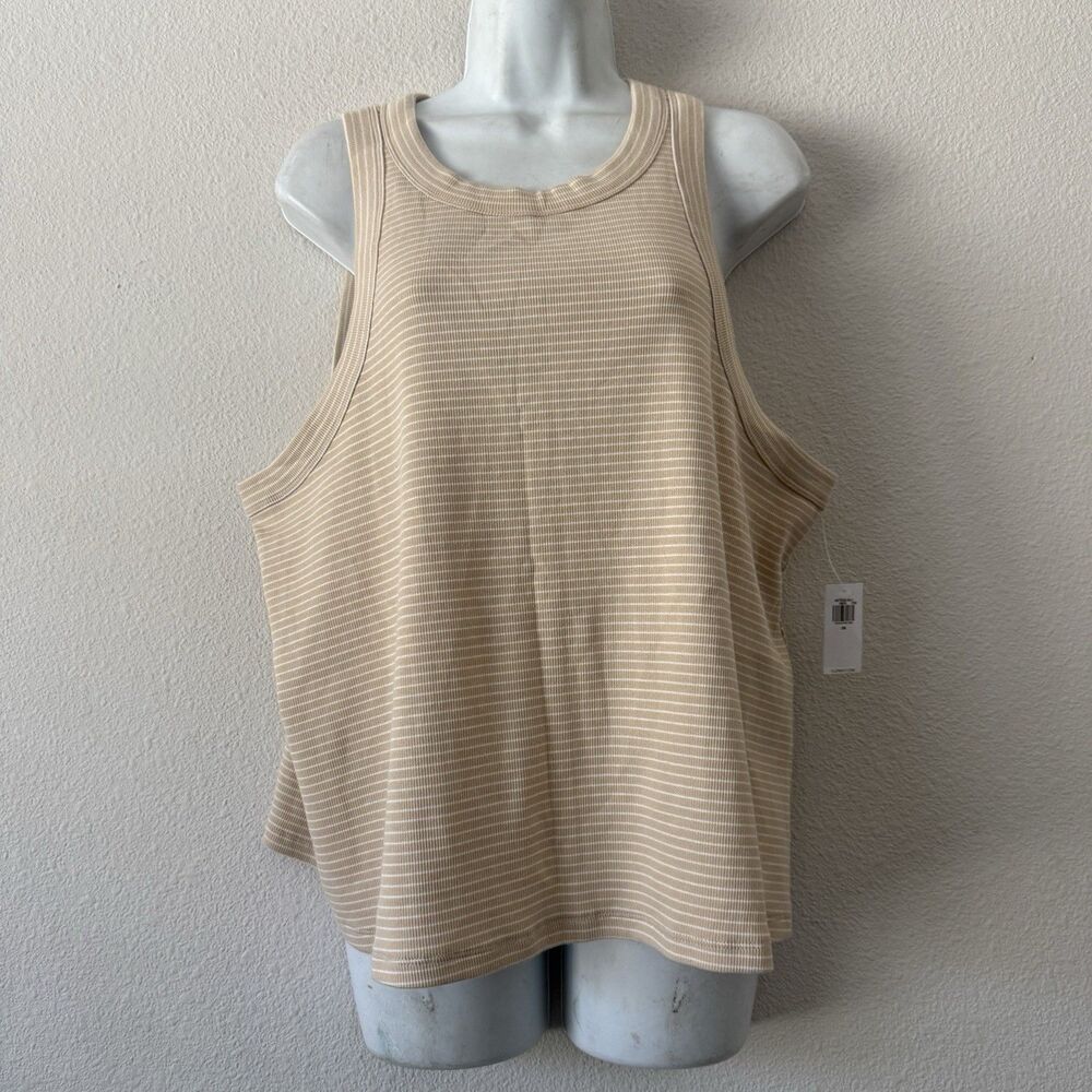 Old Navy NWT Striped Ribbed Tank Top Plus 3X Beige Boho Coastal Granola Girl